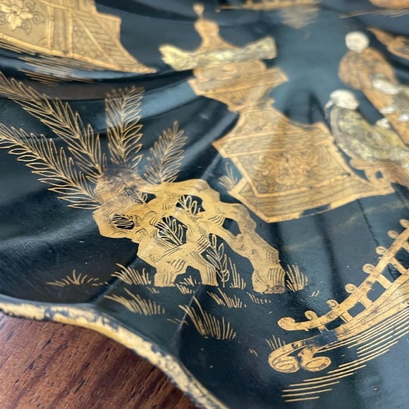 antique Chinese-style paper mache tray Black Gold 19 th Century - Picture 5 of 11